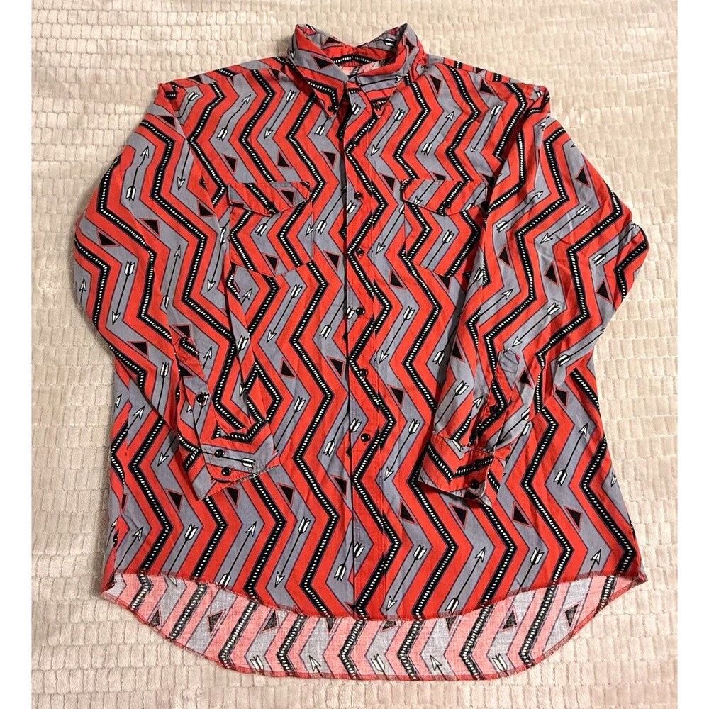 Wrangler Cowboy Cut Mens 3XL Red Geometric Western Shirt Pearl Snap